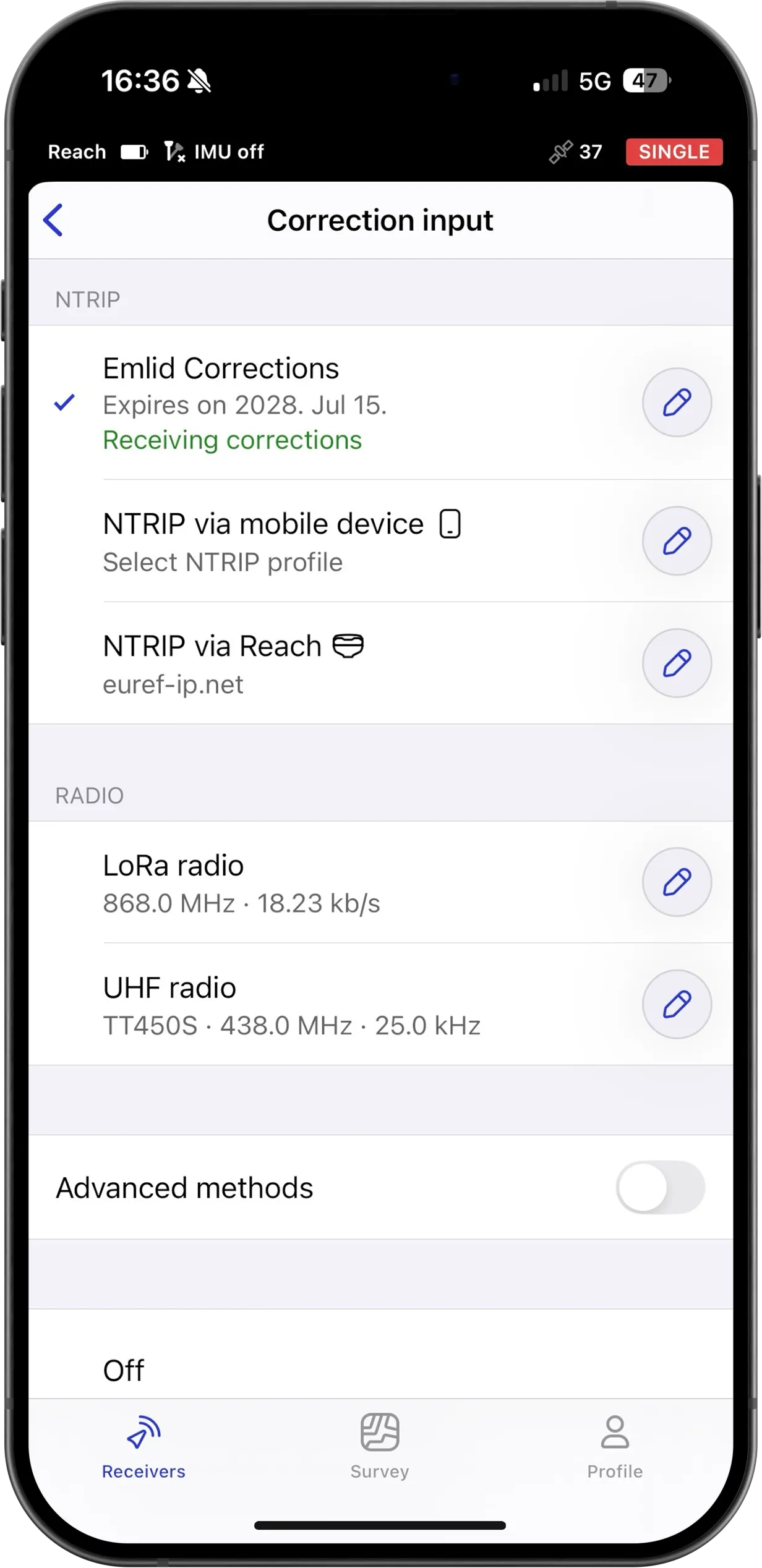 Emlid Flow correction input settings
